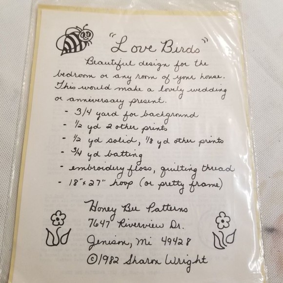 1982 Honey Bee Patterns "Love Birds" Pat034 - Picture 4 of 4